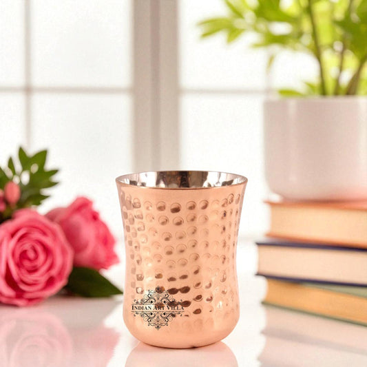 Steel Copper Hammered Design Glass Goblet 250 ML