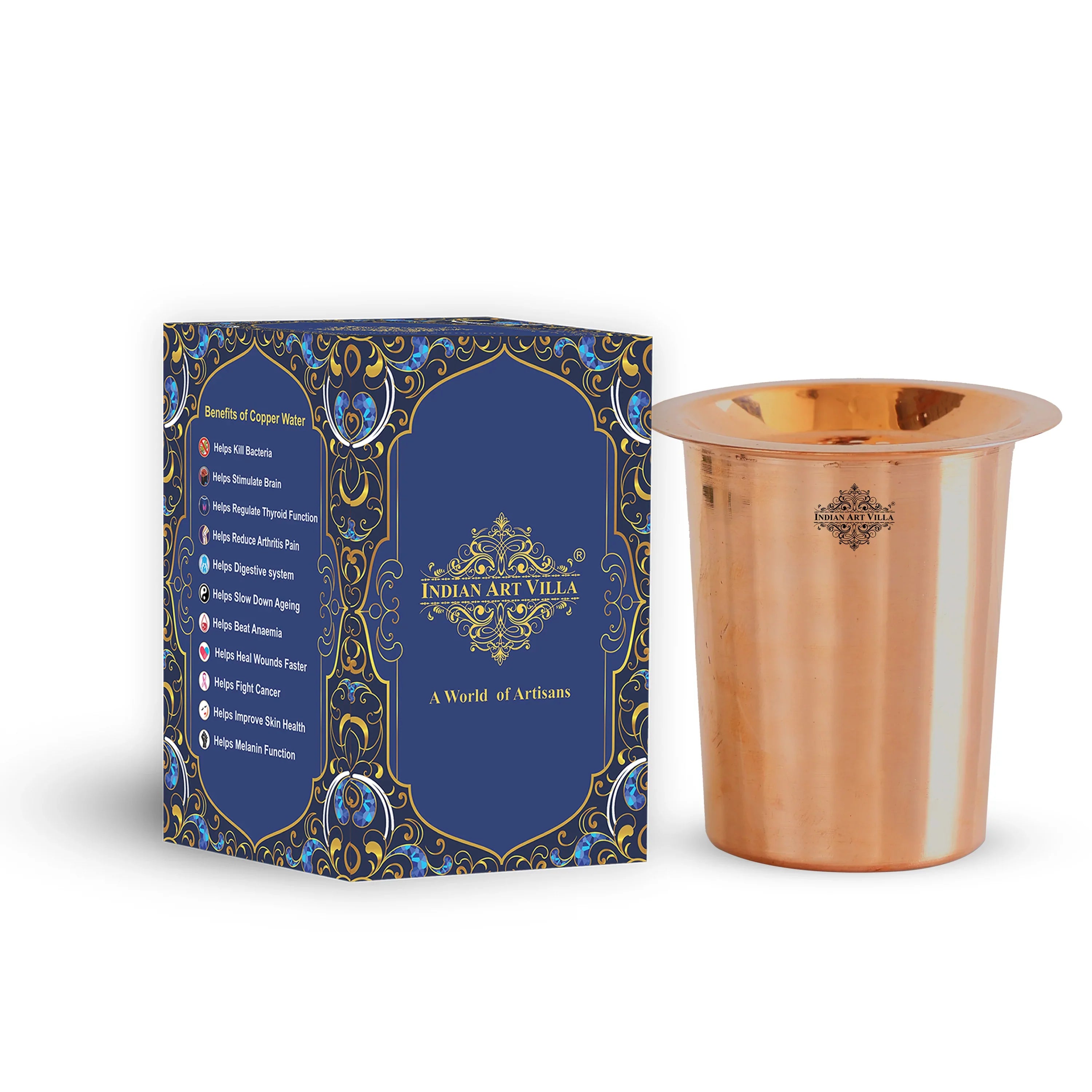 Handcrafted Pure Copper Glass with Lid 300ml