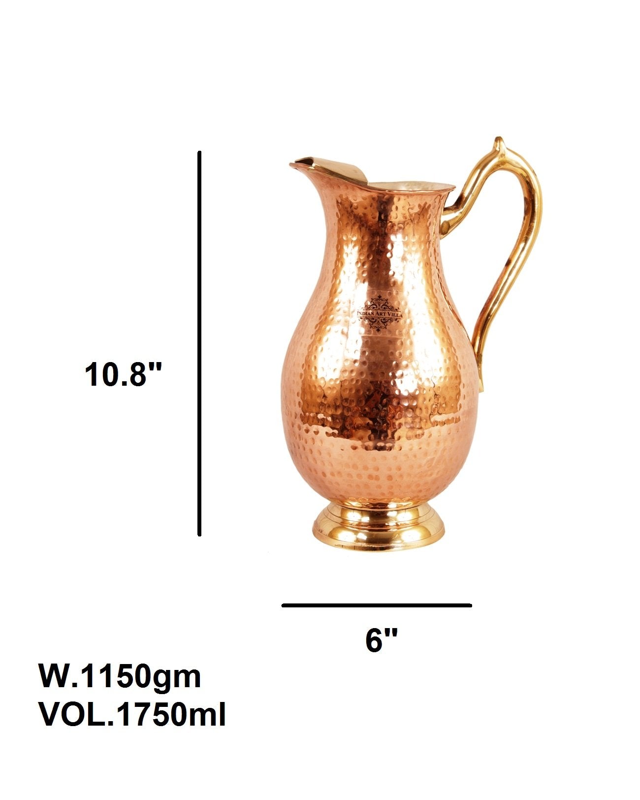 Pure Copper Tin Hammered Mughlai Style Jug