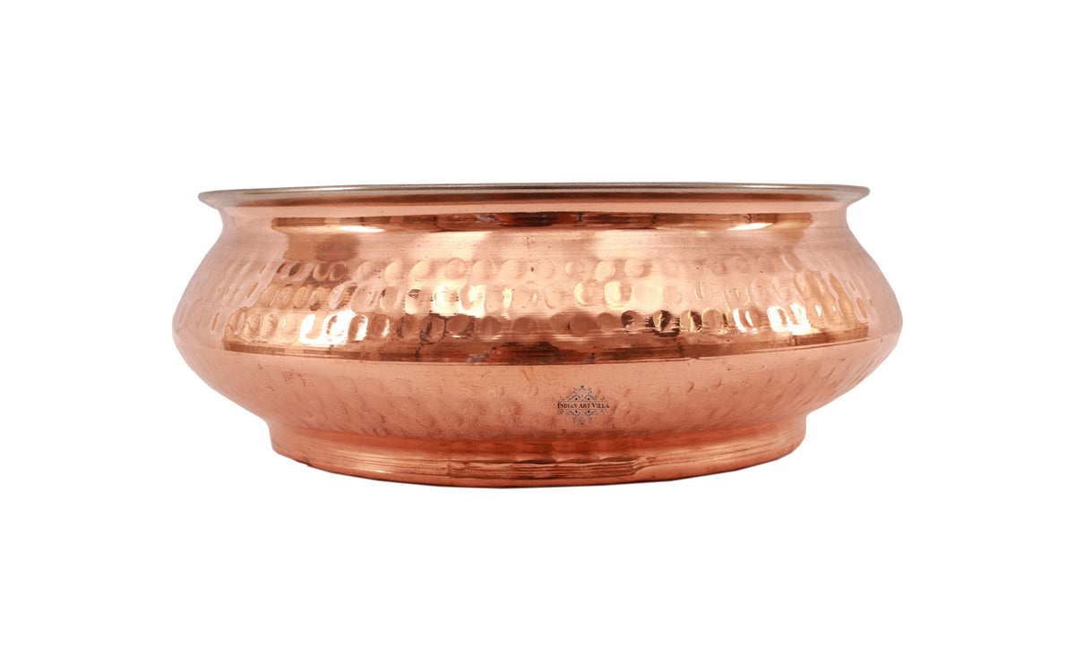 Handcrafted Pure Steel Copper Mughlayi Handi with Hammered Design, Serveware, Tableware
