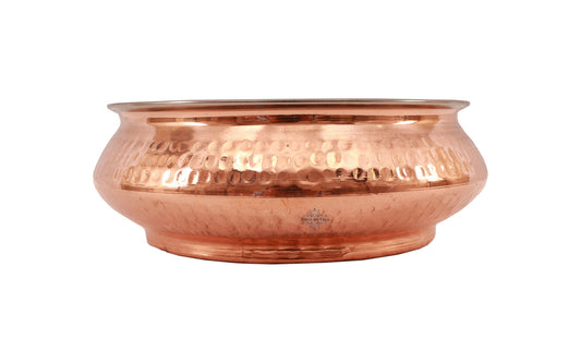 Handcrafted Pure Steel Copper Mughlayi Handi with Hammered Design, Serveware, Tableware