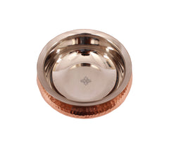 Handcrafted Pure Steel Copper Mughlayi Handi with Hammered Design, Serveware, Tableware