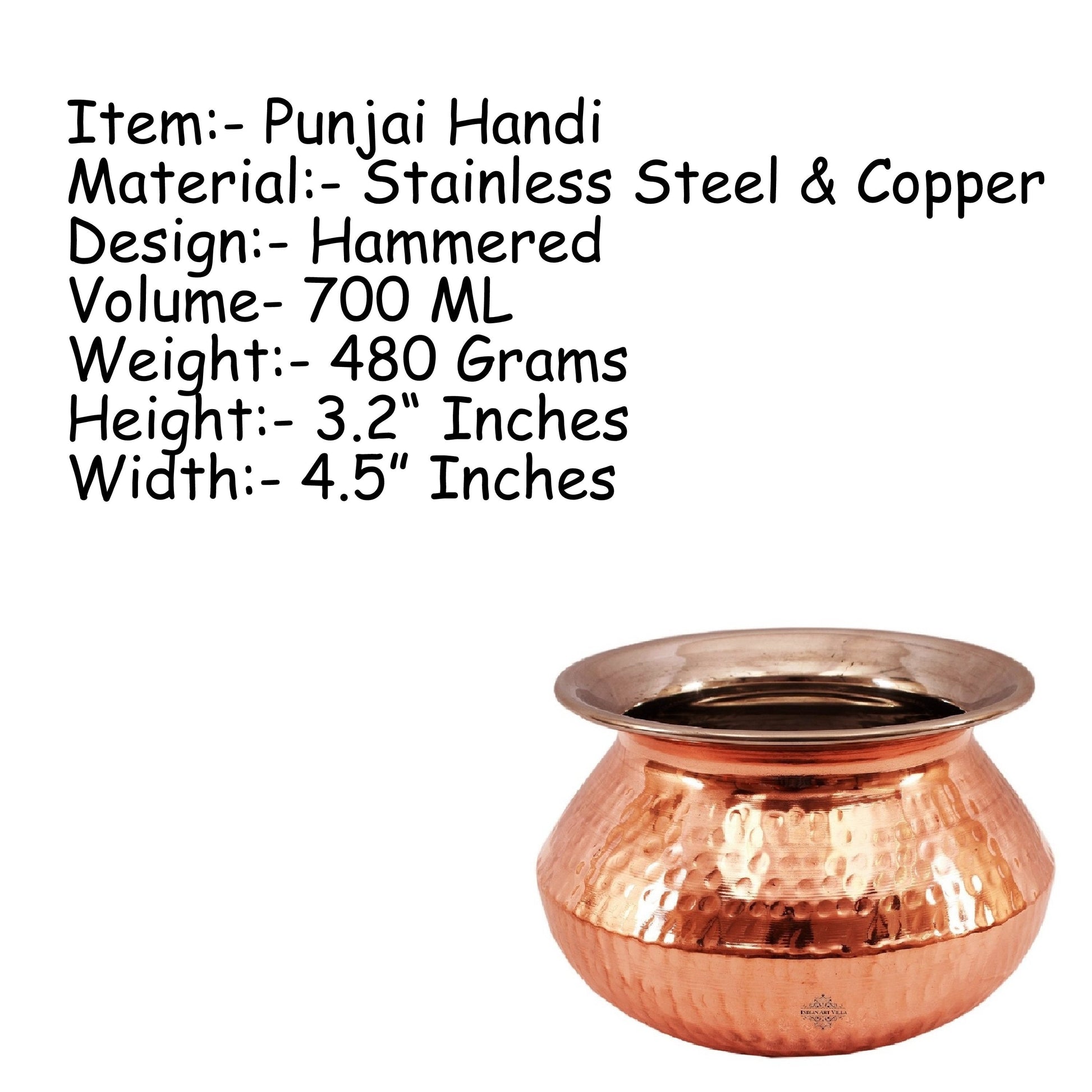 Steel Copper Hammered Punjabi Style Serving Handi, Antique Copper Design, Serveware, Tableware