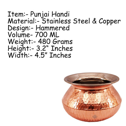 Steel Copper Hammered Punjabi Style Serving Handi, Antique Copper Design, Serveware, Tableware