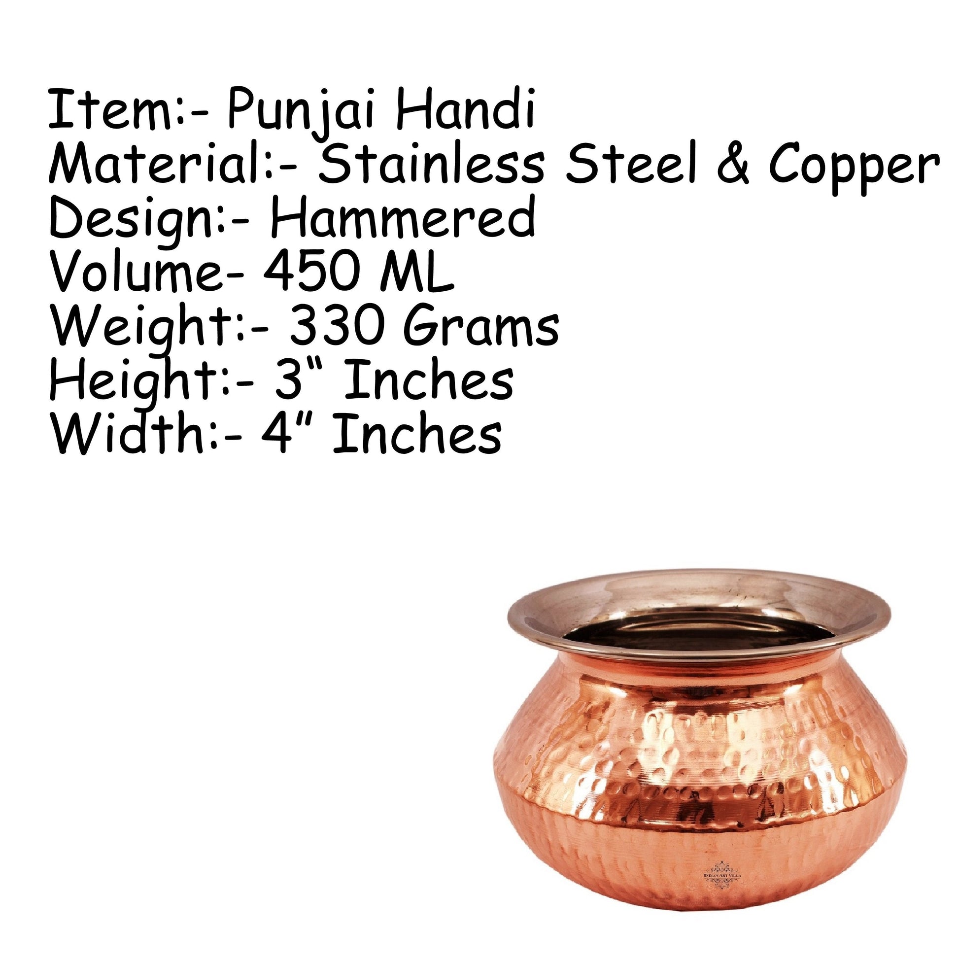 Steel Copper Hammered Punjabi Style Serving Handi, Antique Copper Design, Serveware, Tableware