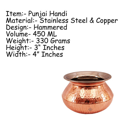 Steel Copper Hammered Punjabi Style Serving Handi, Antique Copper Design, Serveware, Tableware