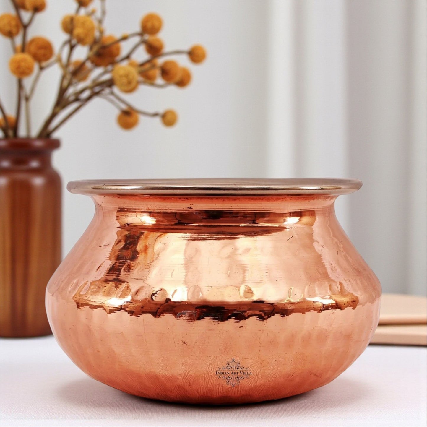 Steel Copper Hammered Punjabi Style Serving Handi, Antique Copper Design, Serveware, Tableware