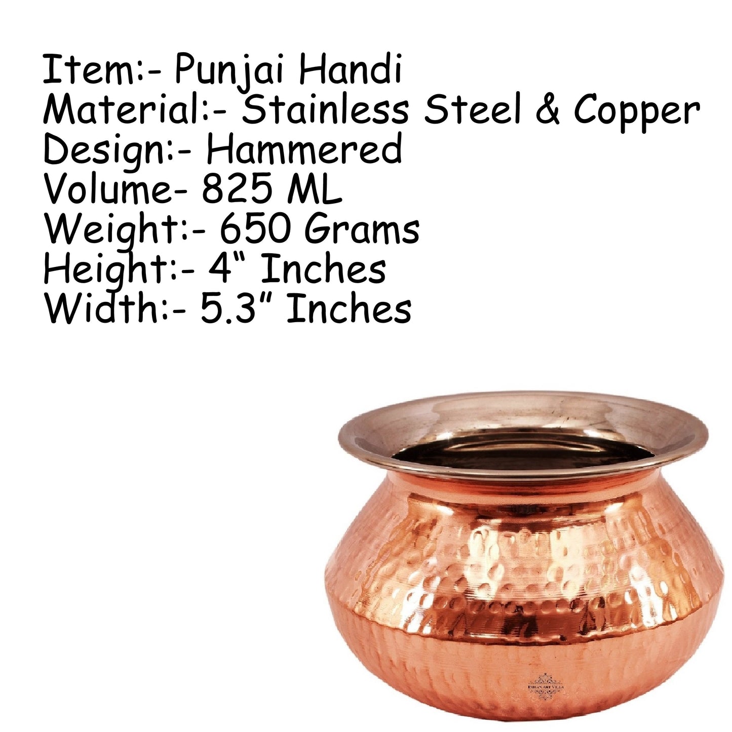 Steel Copper Hammered Punjabi Style Serving Handi, Antique Copper Design, Serveware, Tableware
