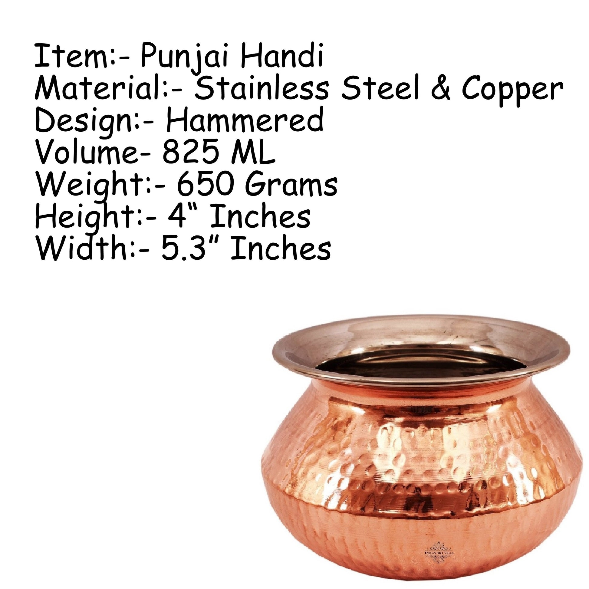 Steel Copper Hammered Punjabi Style Serving Handi, Antique Copper Design, Serveware, Tableware