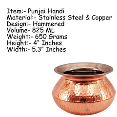 Steel Copper Hammered Punjabi Style Serving Handi, Antique Copper Design, Serveware, Tableware