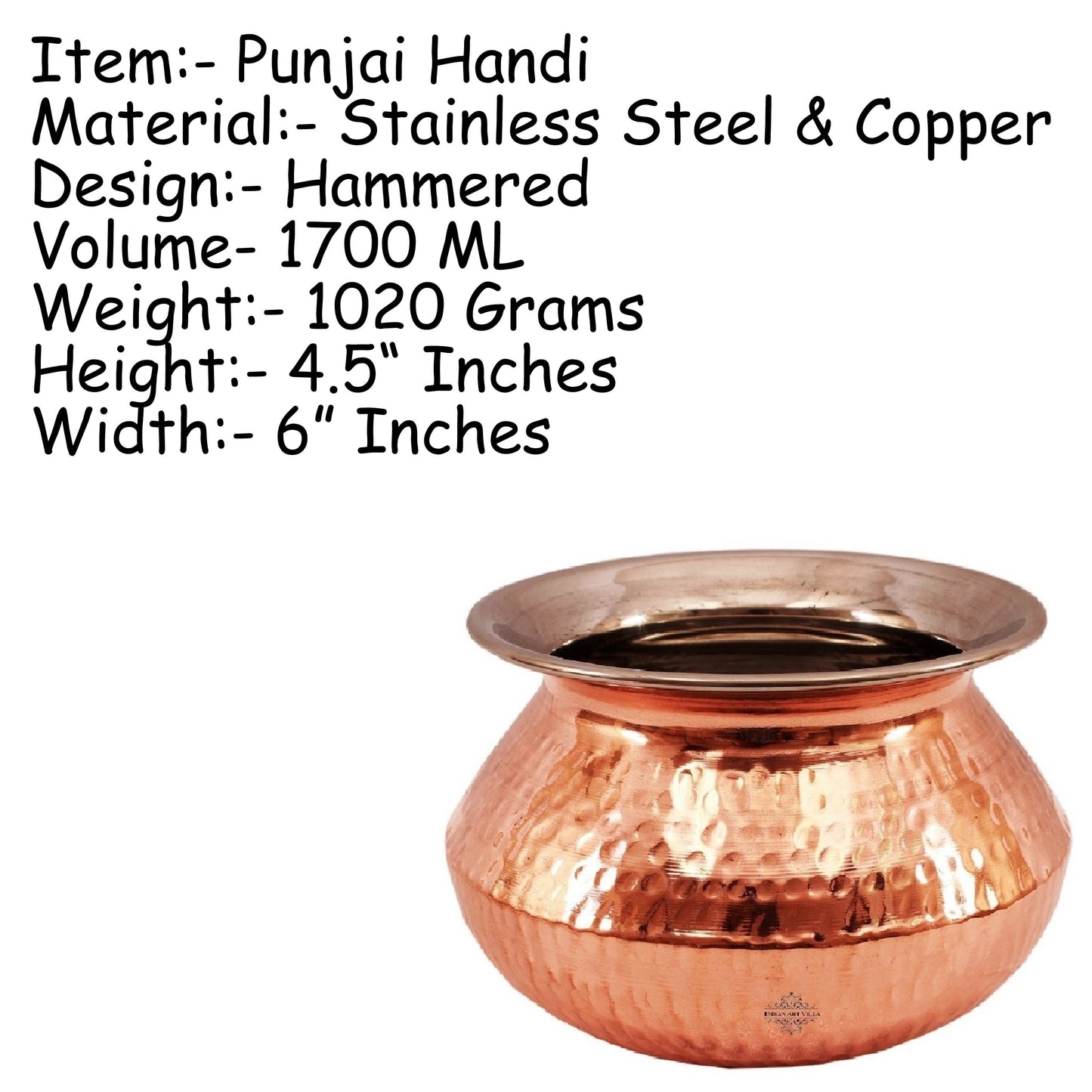 Steel Copper Hammered Punjabi Style Serving Handi, Antique Copper Design, Serveware, Tableware