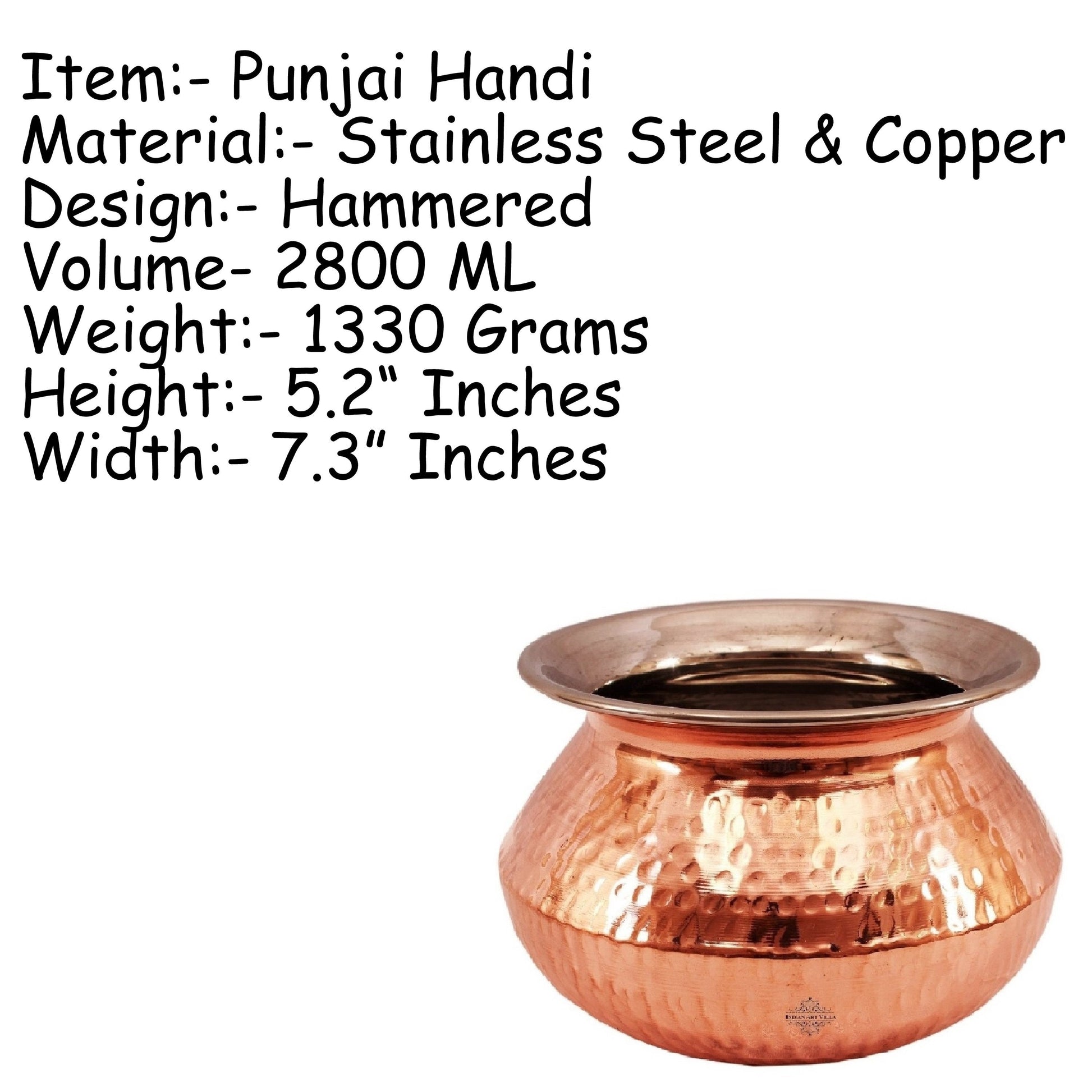 Steel Copper Hammered Punjabi Style Serving Handi, Antique Copper Design, Serveware, Tableware