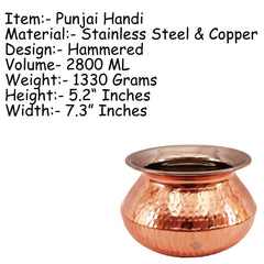 Steel Copper Hammered Punjabi Style Serving Handi, Antique Copper Design, Serveware, Tableware