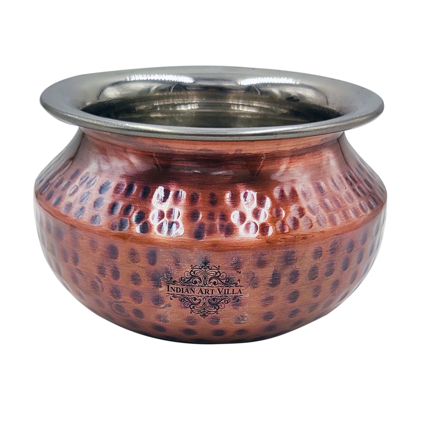 Steel Copper Hammered Punjabi Style Serving Handi, Antique Copper Design, Serveware, Tableware