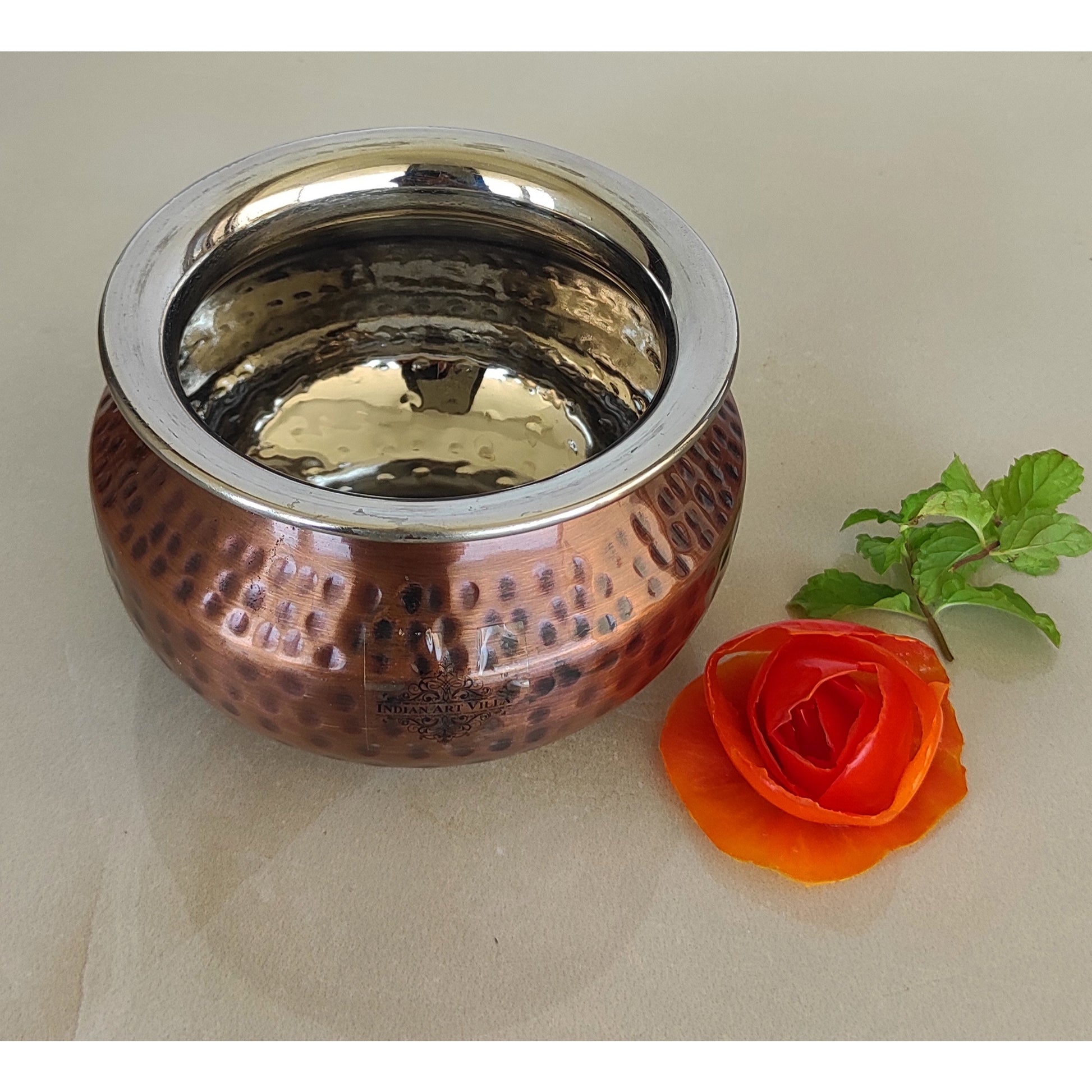 Steel Copper Hammered Punjabi Style Serving Handi, Antique Copper Design, Serveware, Tableware