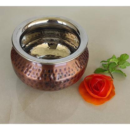 Steel Copper Hammered Punjabi Style Serving Handi, Antique Copper Design, Serveware, Tableware