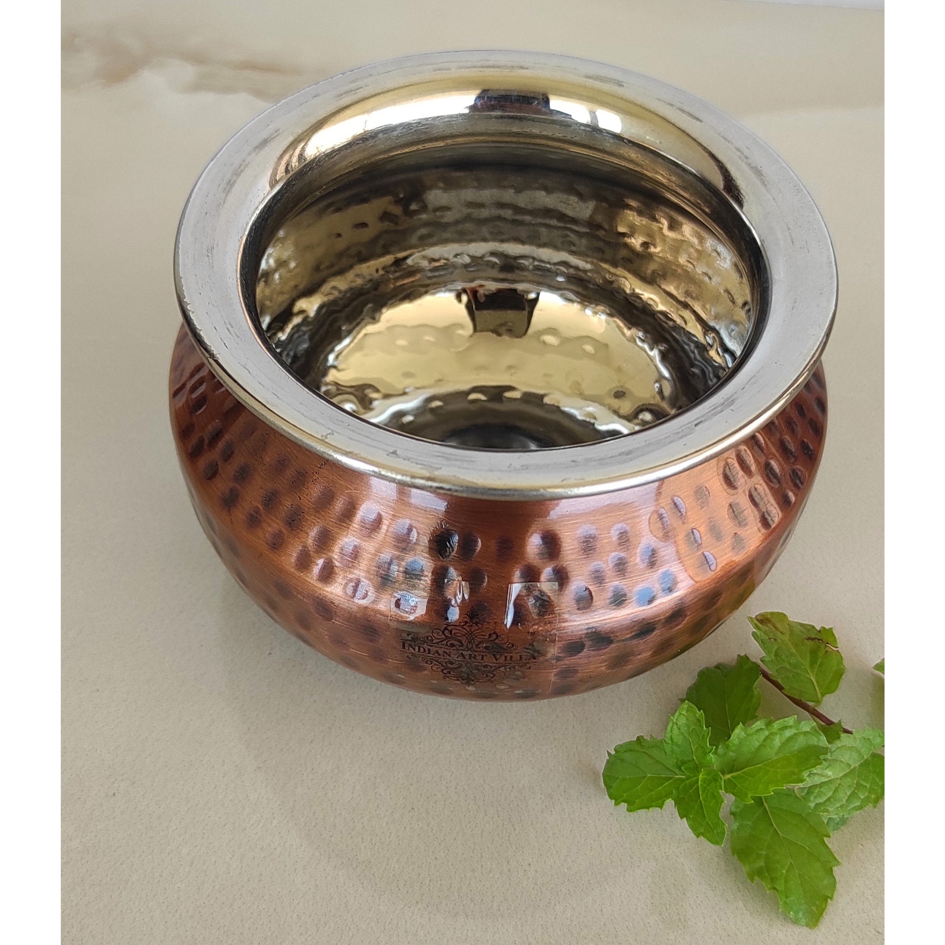 Steel Copper Hammered Punjabi Style Serving Handi, Antique Copper Design, Serveware, Tableware