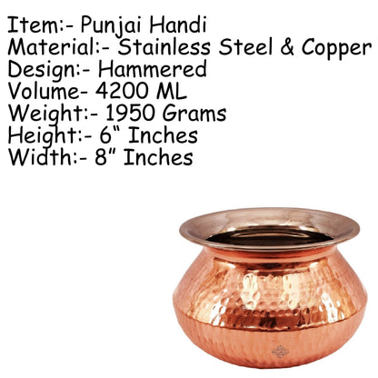 Steel Copper Hammered Punjabi Style Serving Handi, Antique Copper Design, Serveware, Tableware