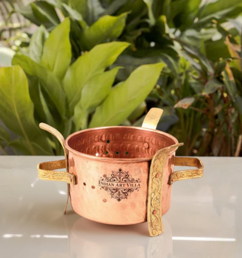 Handmade Pure Copper Food Warmer Angeethi with Brass Handle