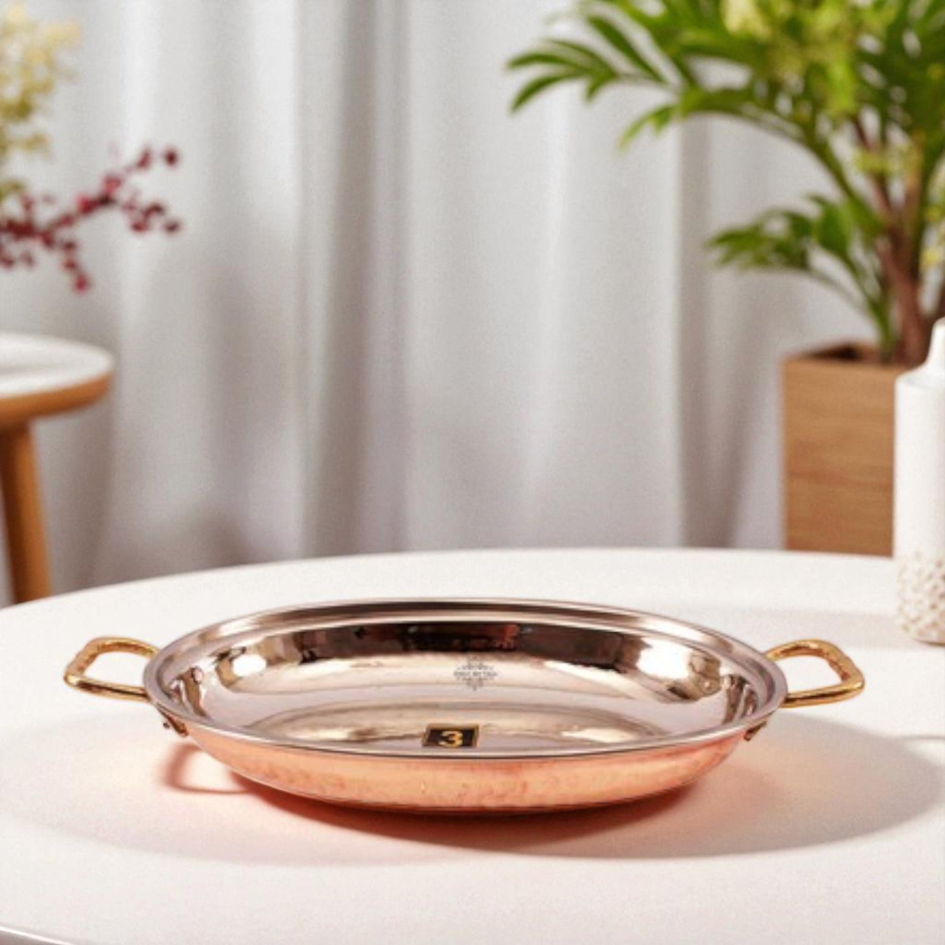 Steel Copper Dish Serving Oval Platter with Brass Handle