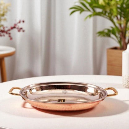 Steel Copper Dish Serving Oval Platter with Brass Handle
