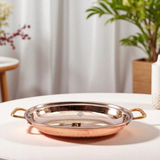 Steel Copper Dish Serving Oval Platter with Brass Handle