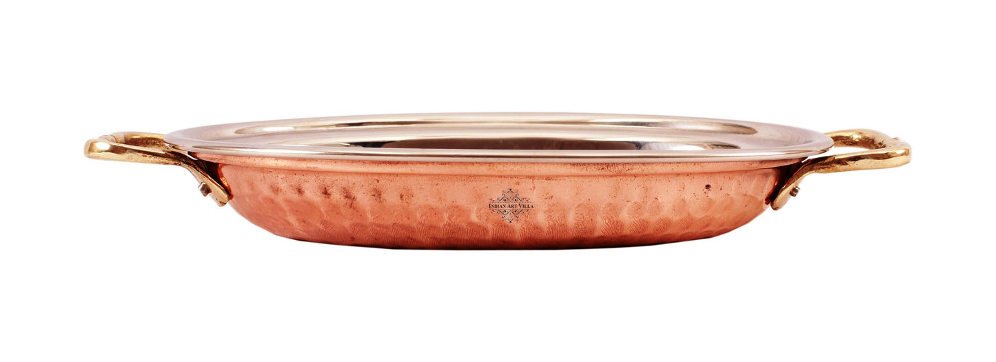 Steel Copper Dish Serving Oval Platter with Brass Handle