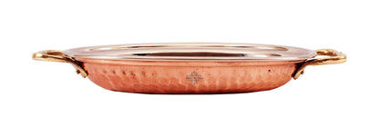 Steel Copper Dish Serving Oval Platter with Brass Handle