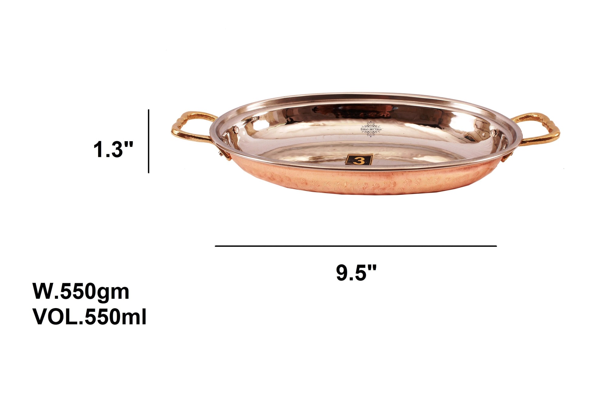 Steel Copper Dish Serving Oval Platter with Brass Handle