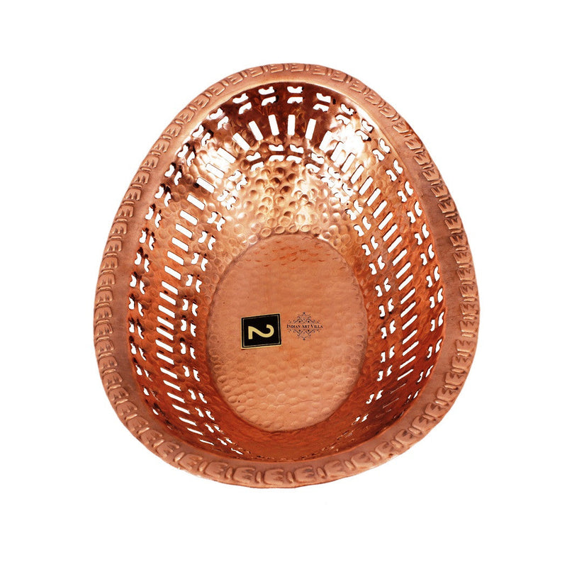 Copper Hammered Design Oval Bread Serving Basket