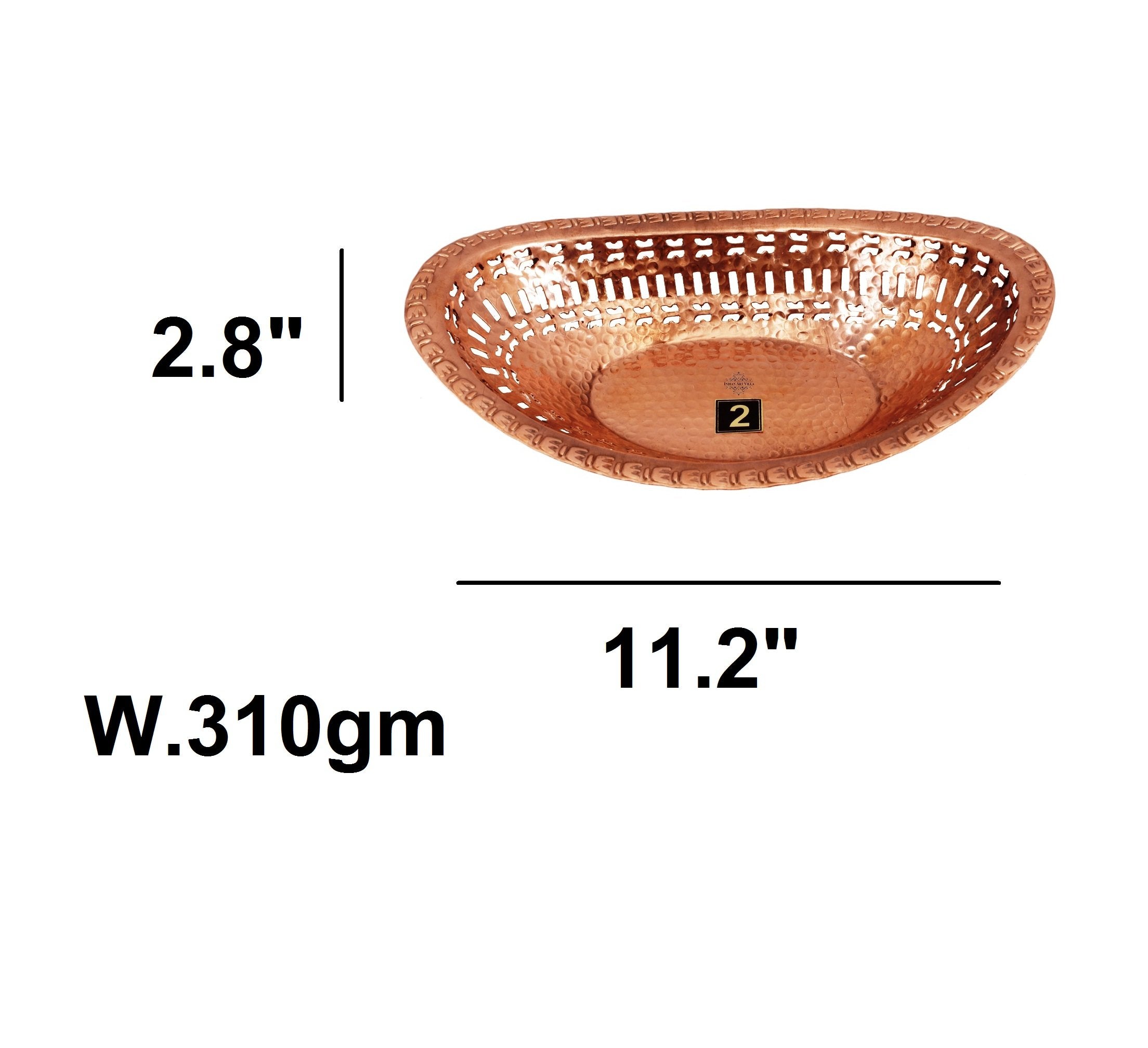Copper Hammered Design Oval Bread Serving Basket