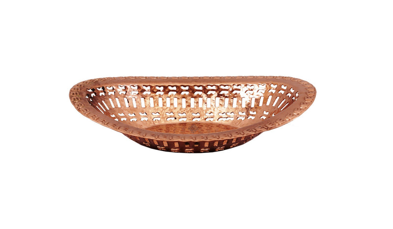 Copper Hammered Design Oval Bread Serving Basket