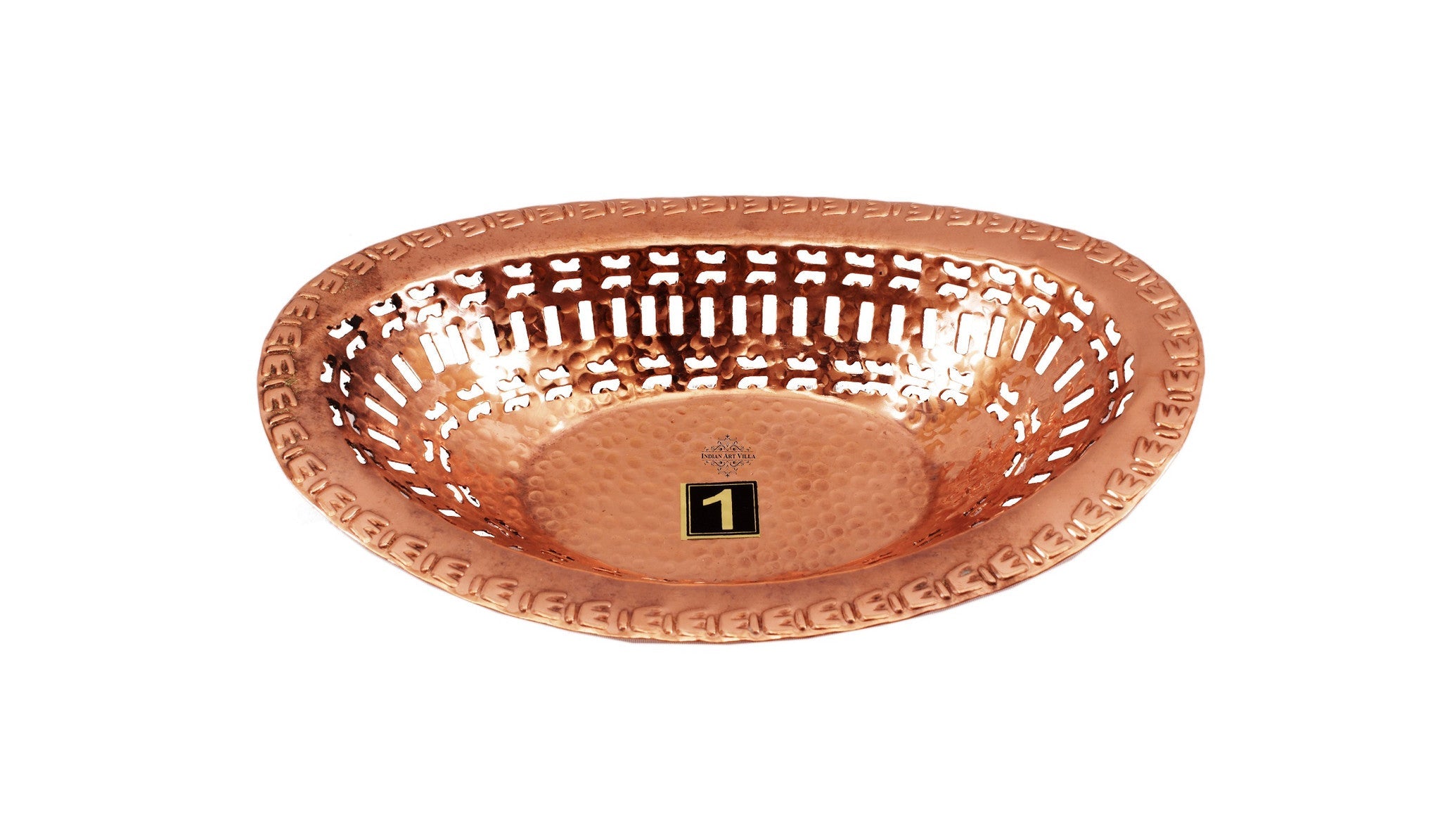 Copper Hammered Design Oval Bread Serving Basket