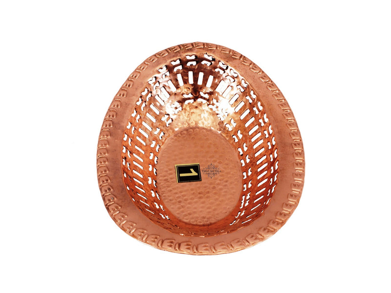 Copper Hammered Design Oval Bread Serving Basket