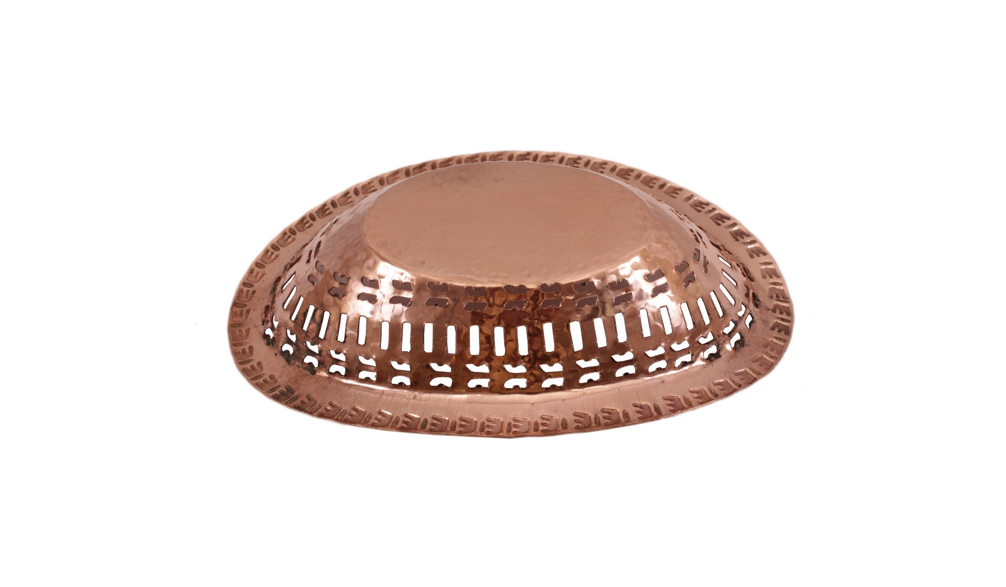 Copper Hammered Design Oval Bread Serving Basket