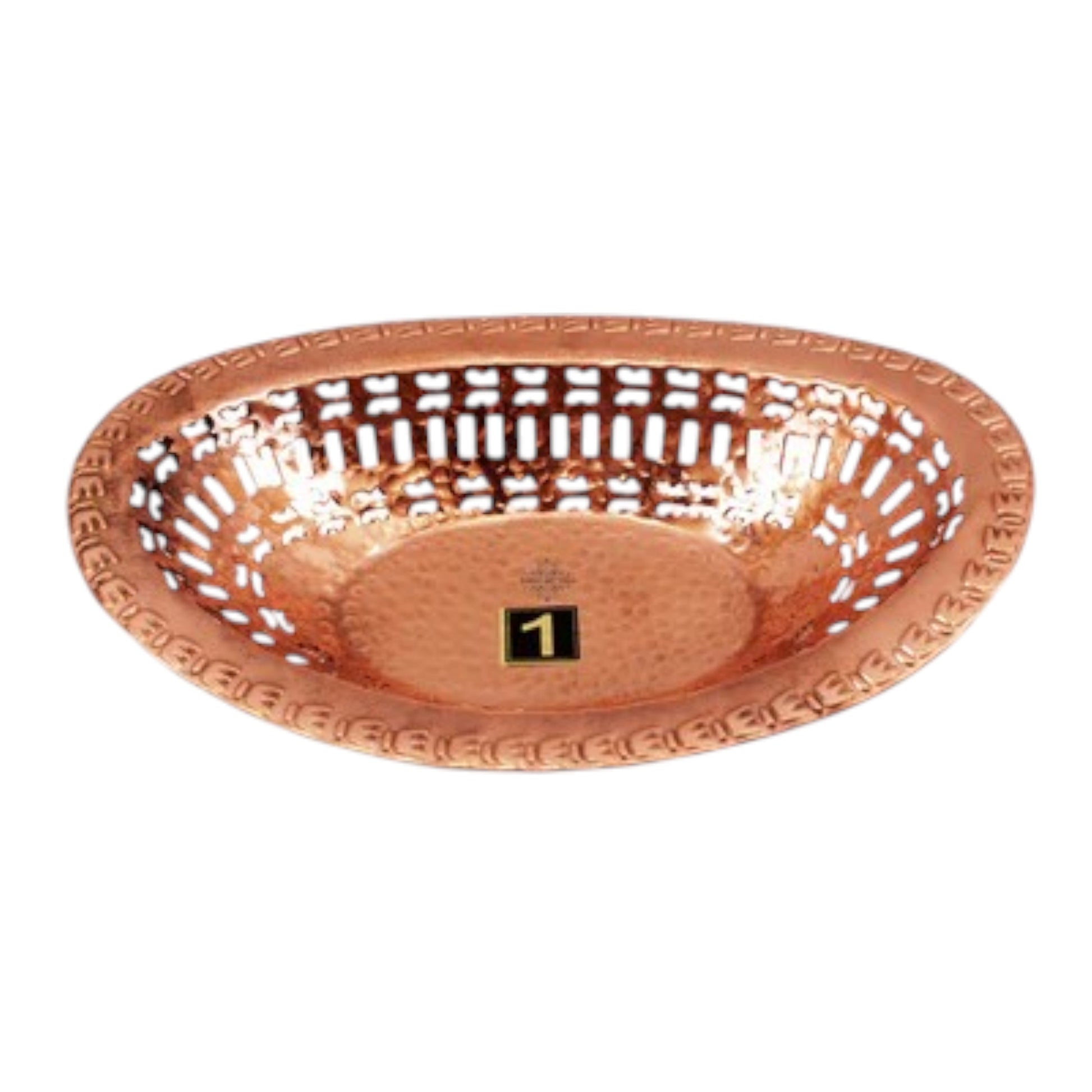 Copper Hammered Design Oval Bread Serving Basket