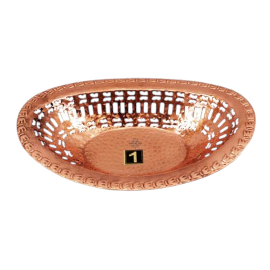 Copper Hammered Design Oval Bread Serving Basket