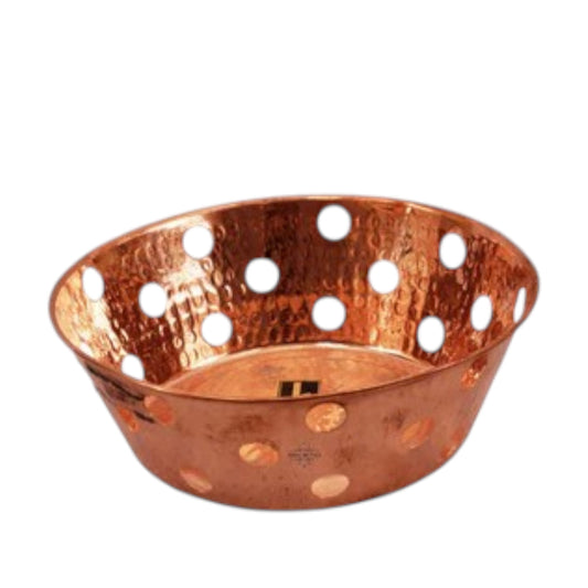 Copper Hammered Design Round Bread Serving Basket