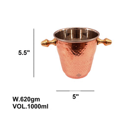 Pure Steel Copper Ice Bucket Wine Cooler with Brass Stand 1000 ML