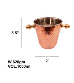 Pure Steel Copper Ice Bucket Wine Cooler with Brass Stand 1000 ML