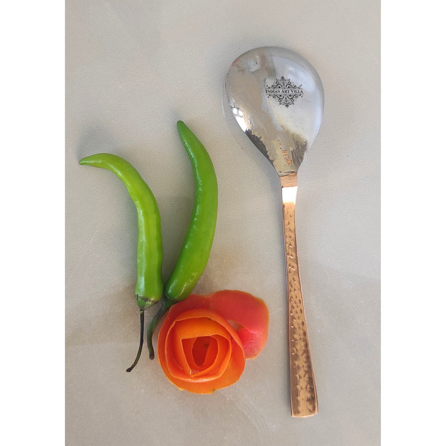 Steel Copper Handmade Hammered Design Serving Spoon