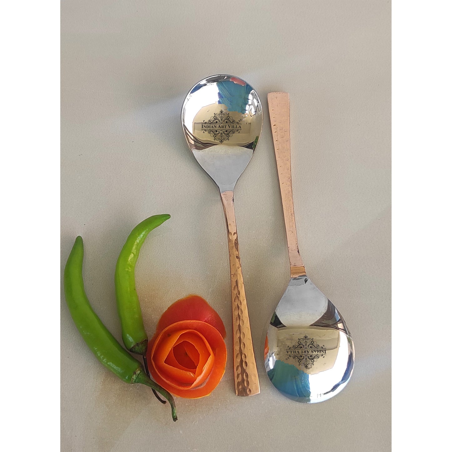 Steel Copper Handmade Hammered Design Serving Spoon