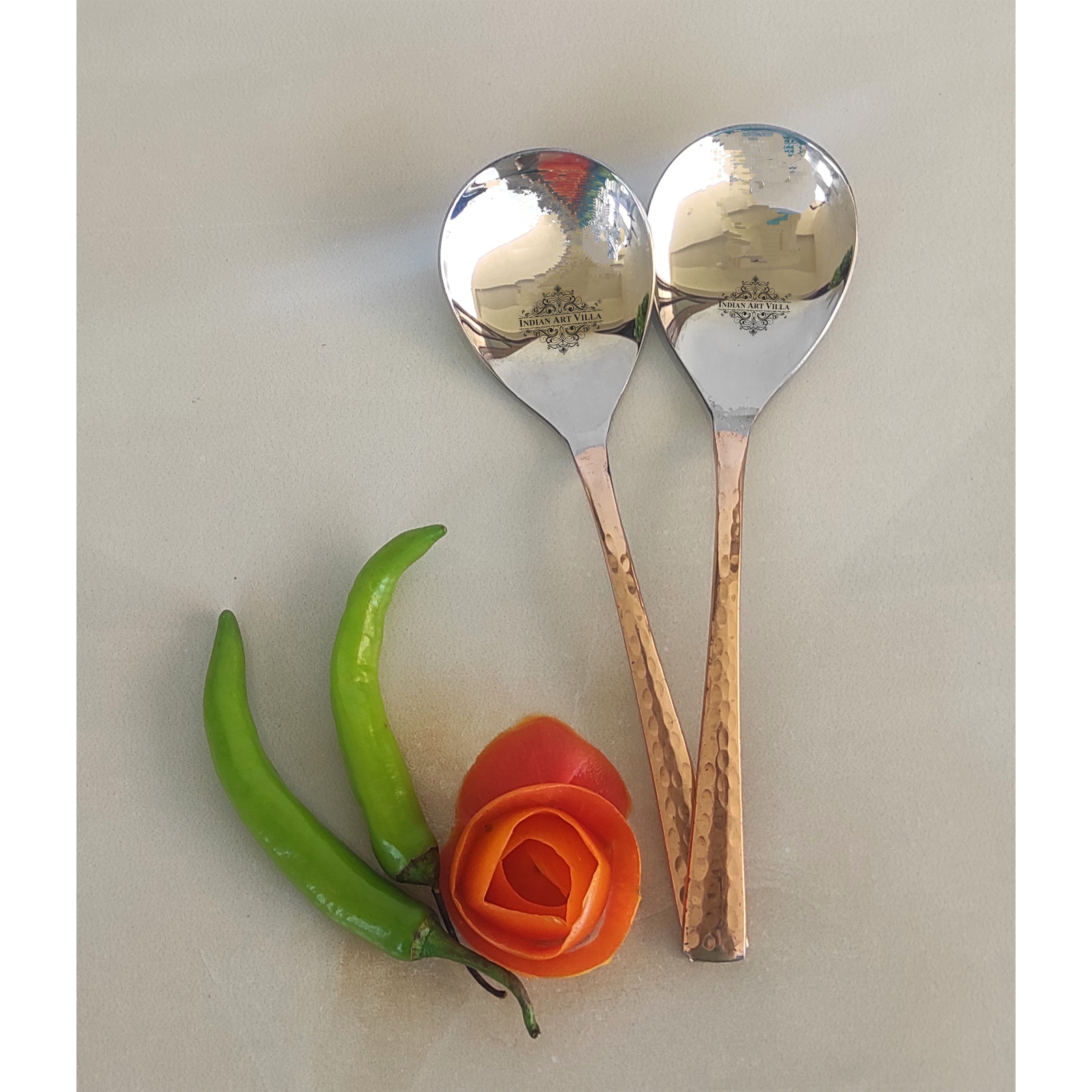 Steel Copper Handmade Hammered Design Serving Spoon