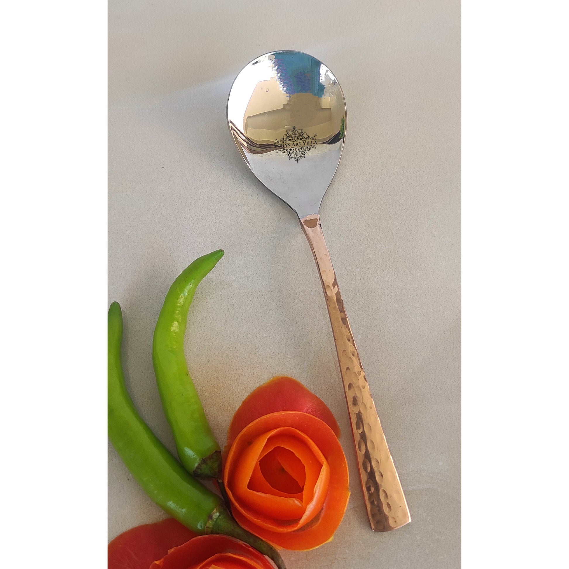 Steel Copper Handmade Hammered Design Serving Spoon