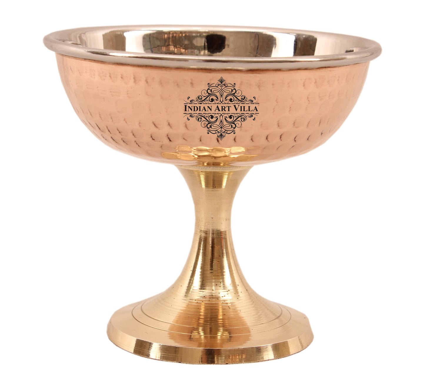 Steel Copper Ice Cream Bowl With Brass Stand - A Blend of Elegance and Utility