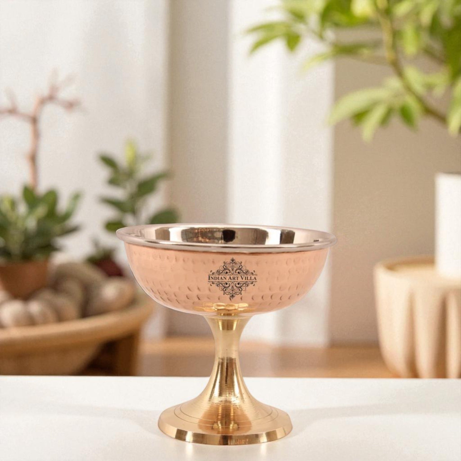 Steel Copper Ice Cream Bowl With Brass Stand - A Blend of Elegance and Utility