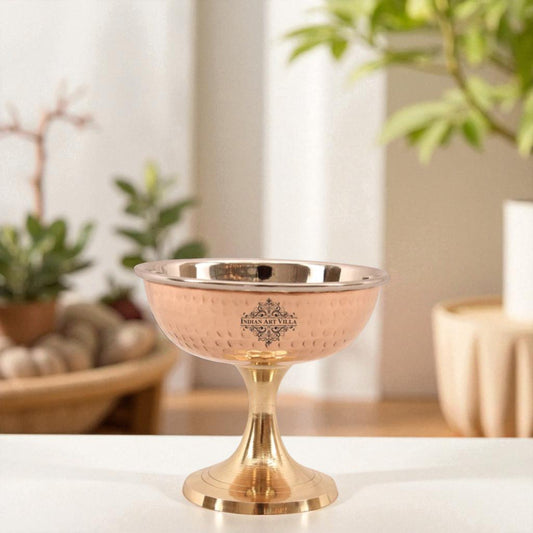 Steel Copper Ice Cream Bowl With Brass Stand - A Blend of Elegance and Utility