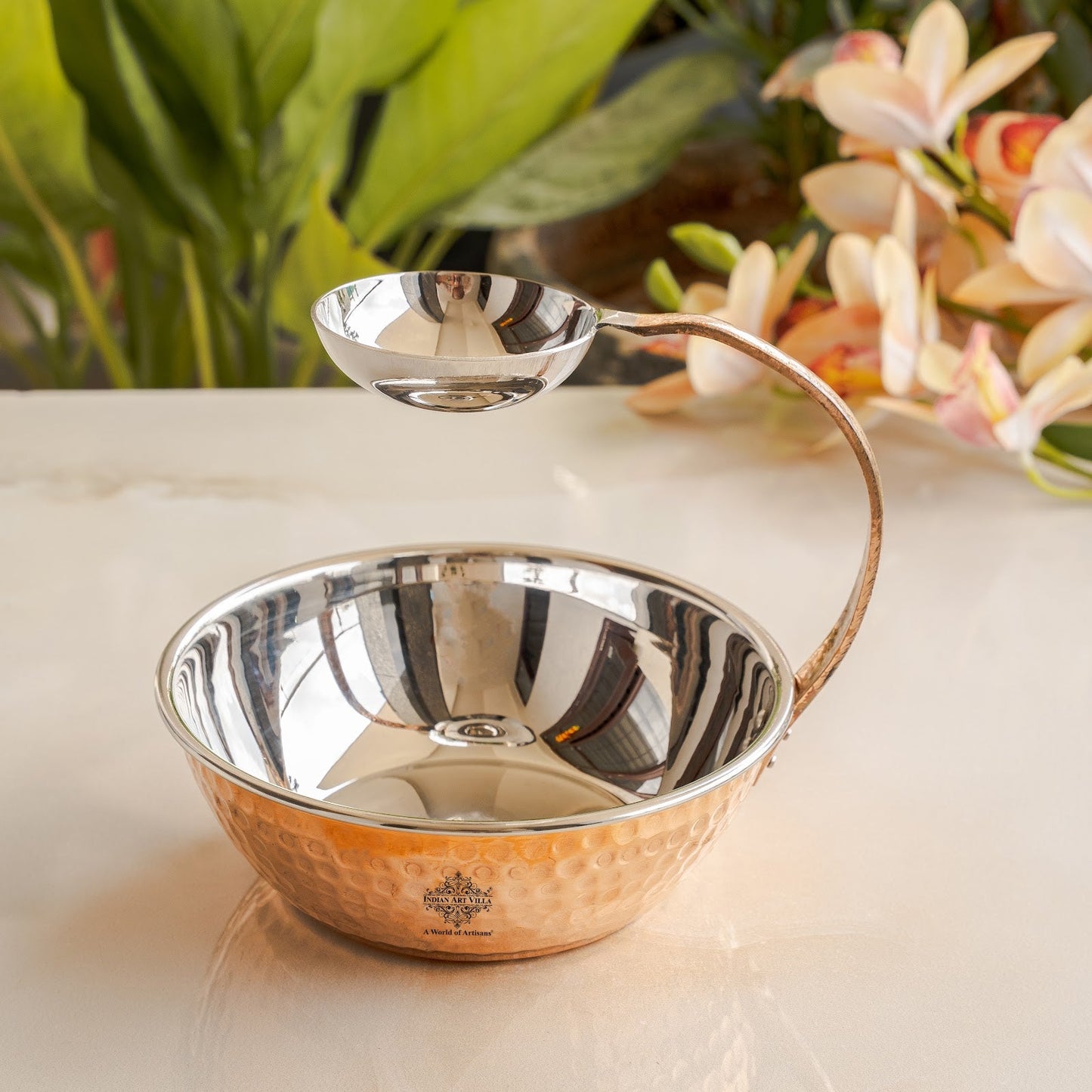 Pure Steel Copper Serving Tawa with Attach Bowl