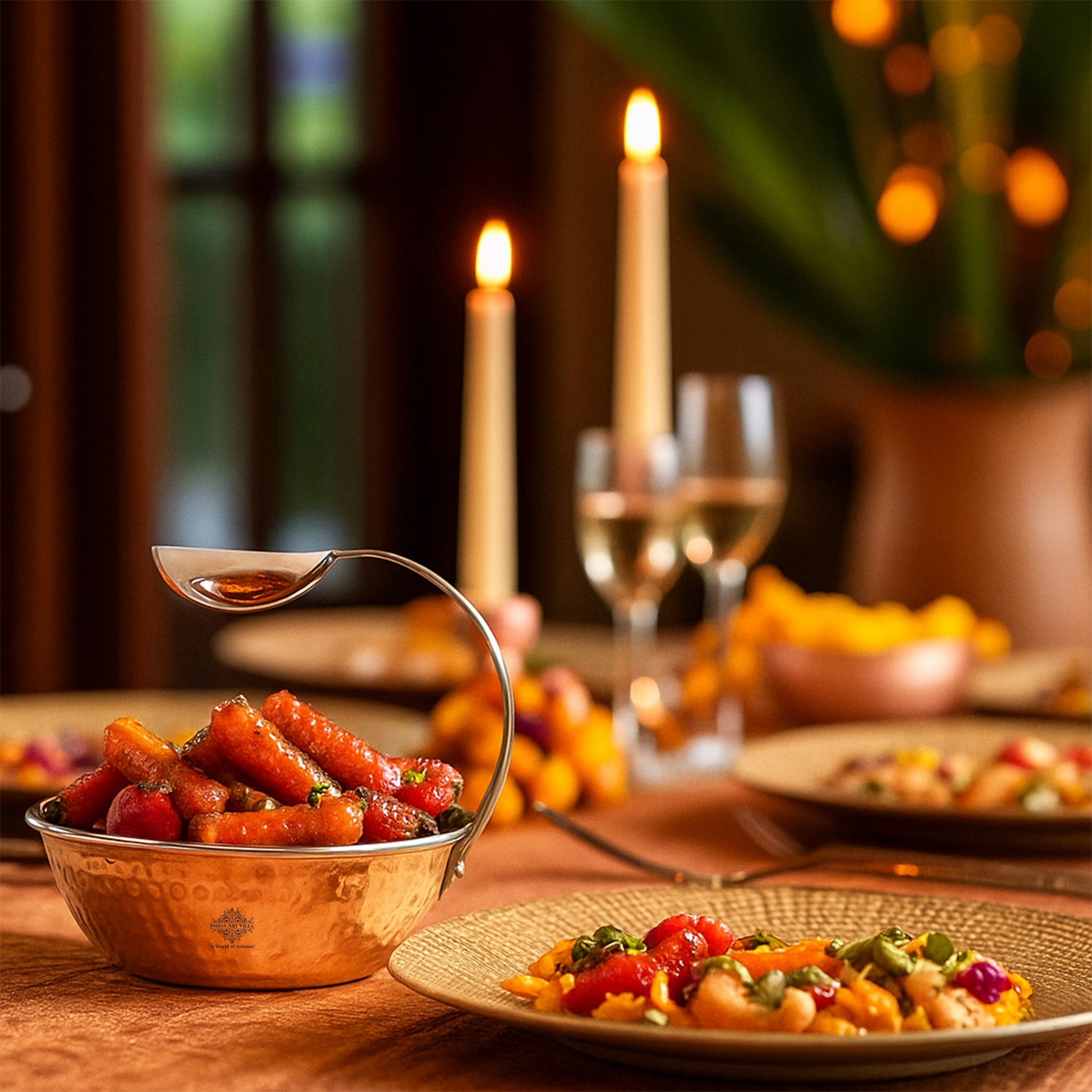 Pure Steel Copper Serving Tawa with Attach Bowl