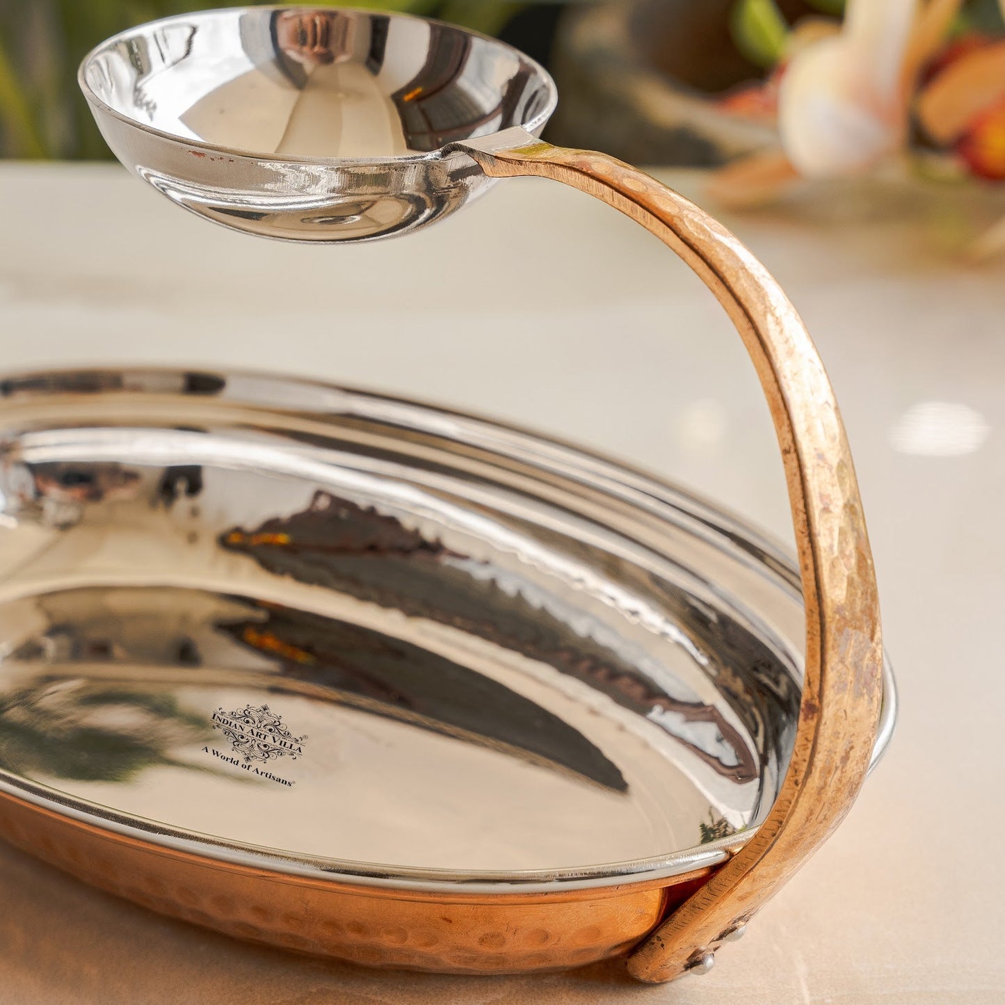 Pure Steel Copper Serving Tawa with Attach Bowl